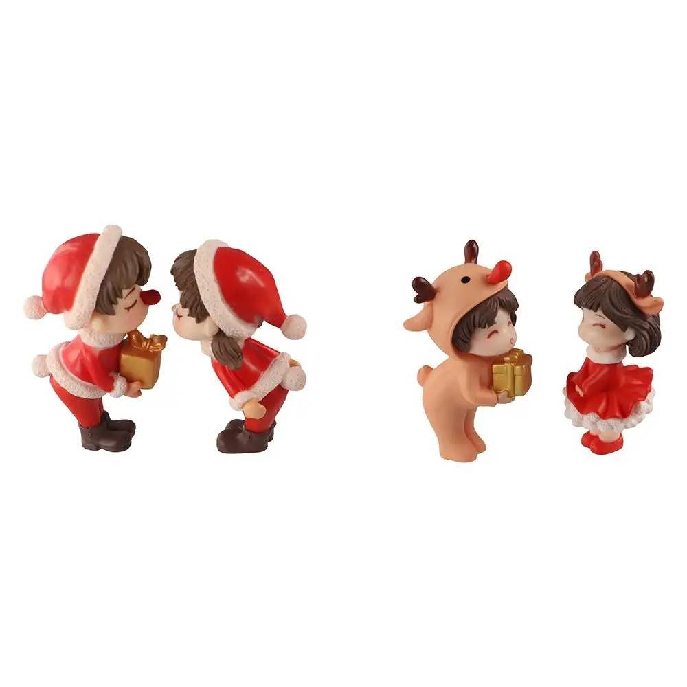 2Pcs Boy Girl Merry Christmas Couple Decorations Desk Decorations Micro Landscape Christmas Couple Figurines Creative DIY