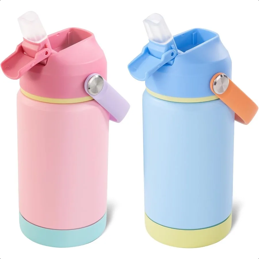 

12oz Water Bottle 2 Pack Stainl Steel Insulated Water Bottle Bulk Toddler Cups with Straws LeakProof Water Bottles for School B