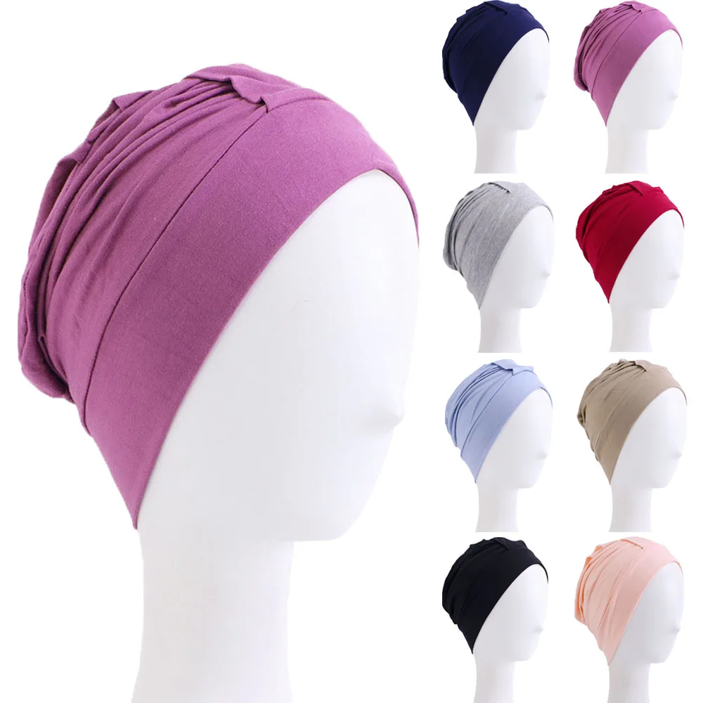 Hijab De Algodão Muçulmano Para Mulheres, Bonnet, Chemo Cap, Hair Loss Headscarf, Turbante, Skullies, Headband, Bandanas, Headband