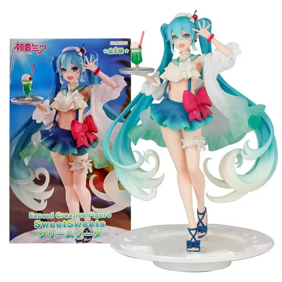 Nuova Statuetta Anime Hatsune Miku da 18CM, Serie Sweet Sweets Melon Soda Float, Figura in Piedi, Giocattolo Carino da Collezione, Action Figure in PVC