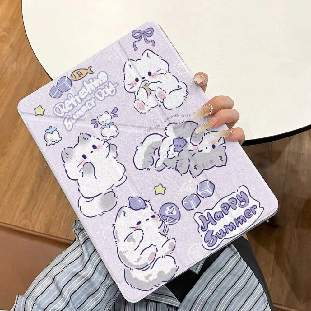 3+Y Type Cute Cat Case with Pencil Holder For 2025 IPad 11th A16 Pro Air 13 11 M3 M2 M4 2025 12.9 