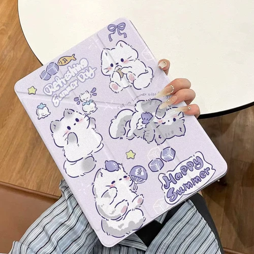 Imagen 2 del producto Estuche de gato bonito tipo 3 + Y con portalápices para IPad 2025 11th A16 Pro Air 13 11 M3 M2 M4 2025 12,9 ""9 8 7 6 5 4 10 Th Mini 7 6