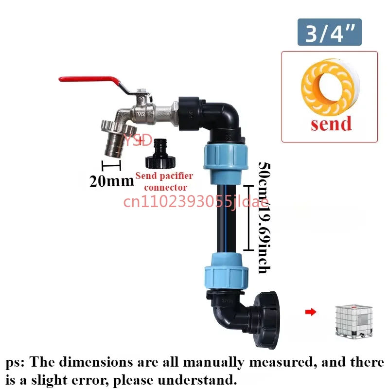 

IBC Tank Thread Faucet With 1 Tube And 2 Curved Connectors Home Garden Irrigation Water Connector 40a