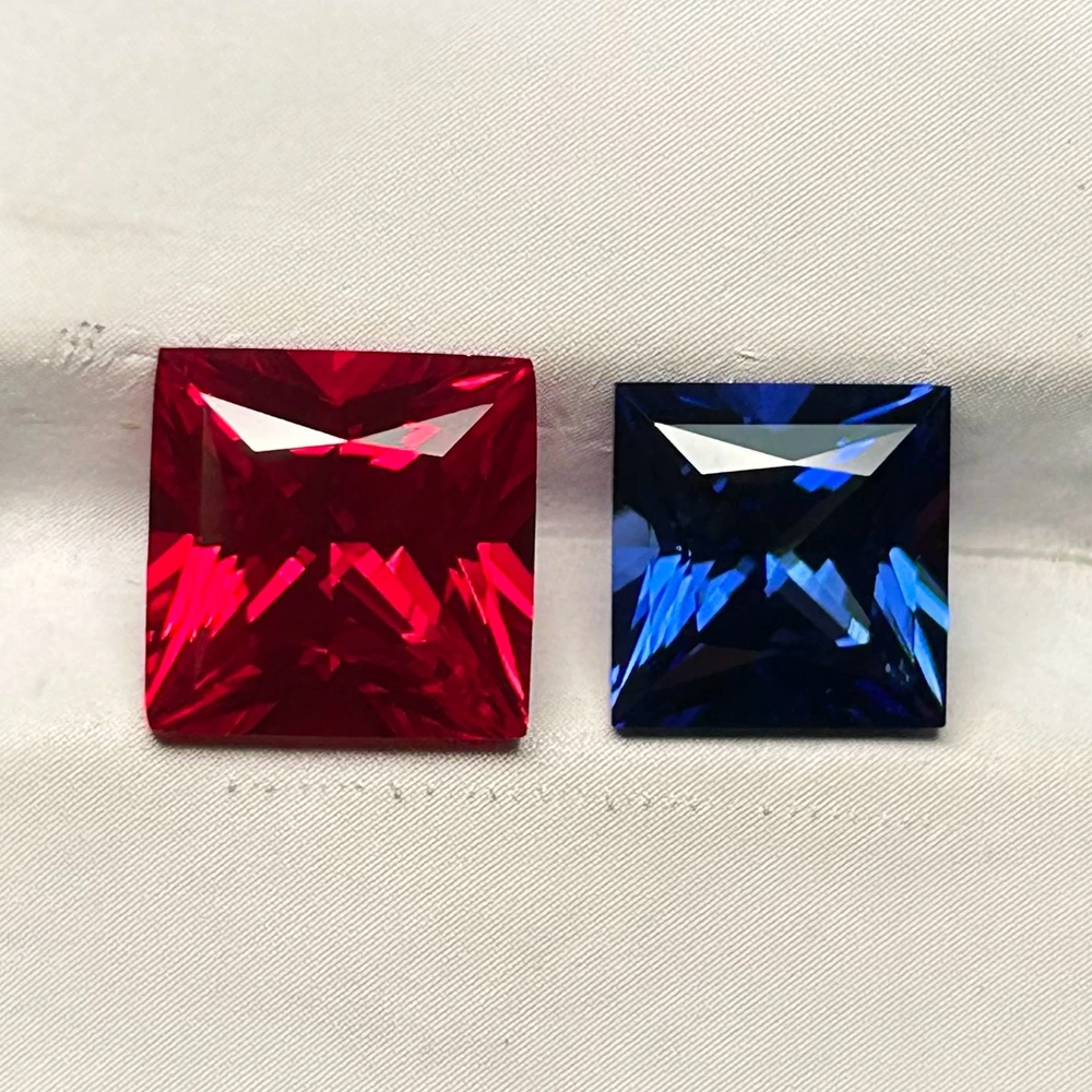 Meisidian Princess Cut 2-10mm Lab Grown Pigeon Blood Red Ruby Gemstone Royal Blue Sapphire Stone