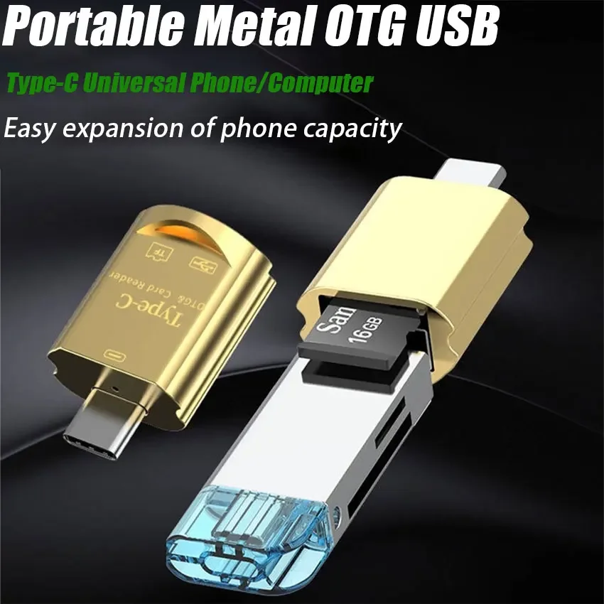 Portable Metal OTG USB Type C Adapter Multi USB-C Adaptador Support TF Card Micro SD U Disk Reader For SmartPhone Tablet Macbook