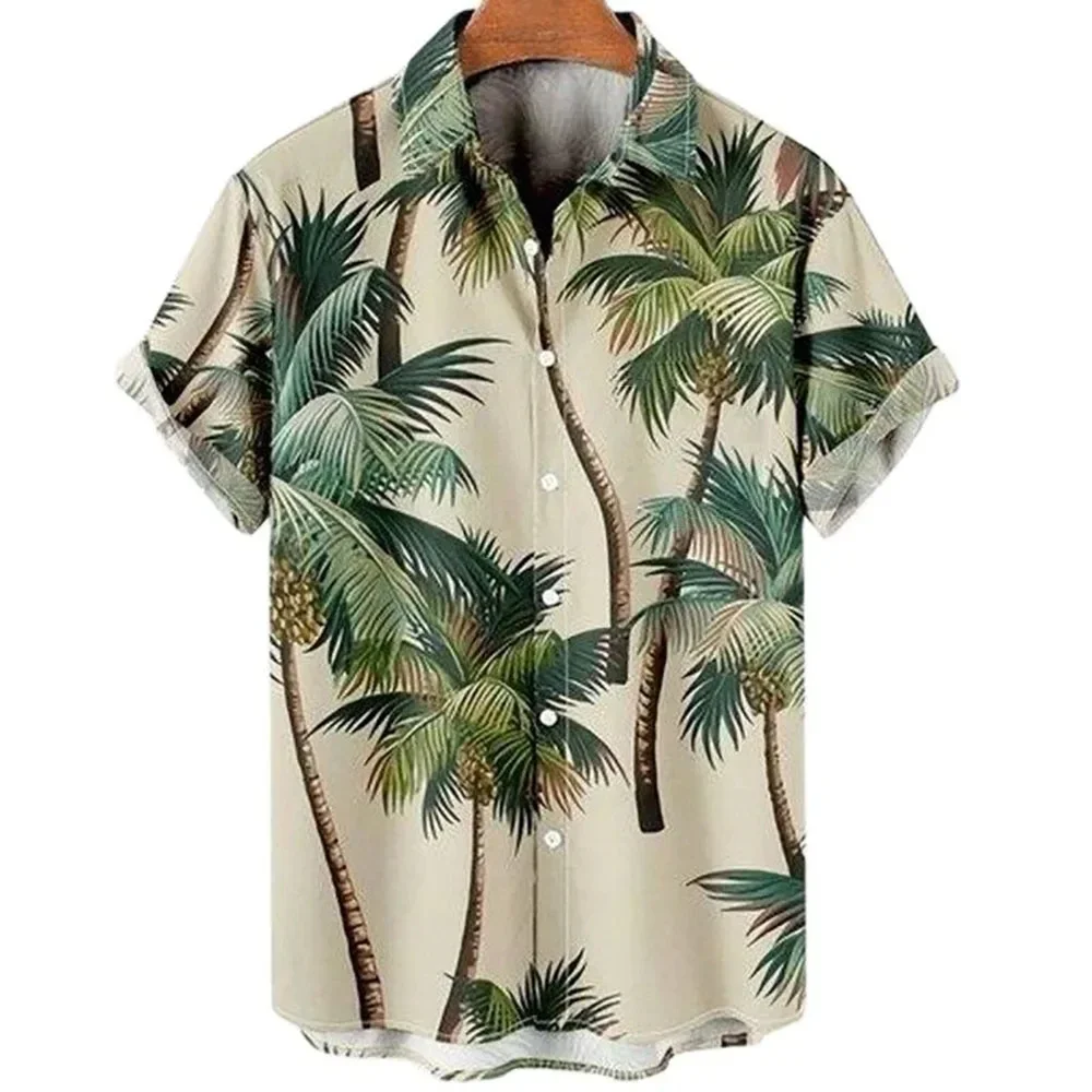 

2026 Summer Men Women Tropical Palm Leaf Pattern Design Tops Printed Short Sleeve Fashion Up Versatile Tops Vacation and Travel