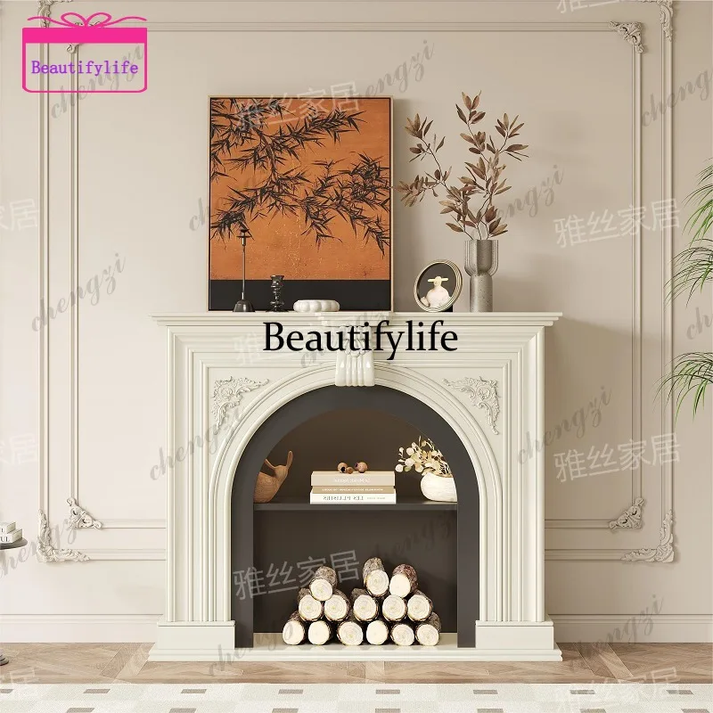 a55 French Cream Wind Solid Wood Fireplace Cabinet Living Room Decoration Cabinet Electronic Simulation Fire Fireplace Cabinet H