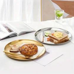 Stainless Steel Metal Dining Disc Round Bone Spitting Dish High Quality Shallow Tray Gold Silver Fruit Meat Tableware
