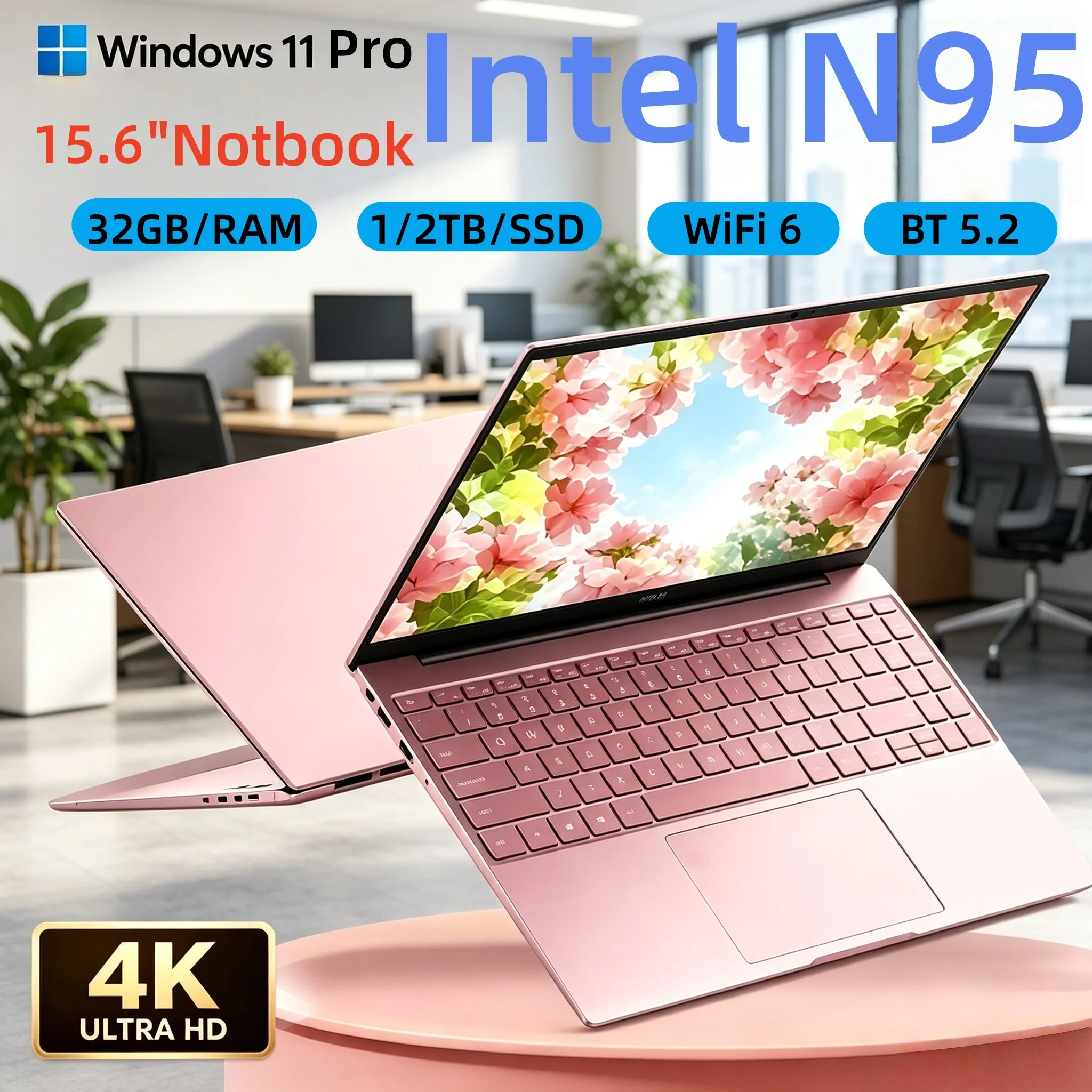 15.6 Inch Laptop Gaming AMD Intel N95 Processor 16GB LPDDR5 RAM 512GB SSD HD 4K IPS Display Windows 11 Laptop for office Game