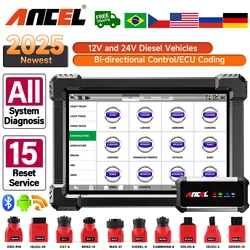 2025 ancel x7 hd ferramenta de diagnóstico de caminhão pesado diesel ecu redefinição de óleo bidirecional 24v 12v todos os sistemas obd2 scanner de caminhão