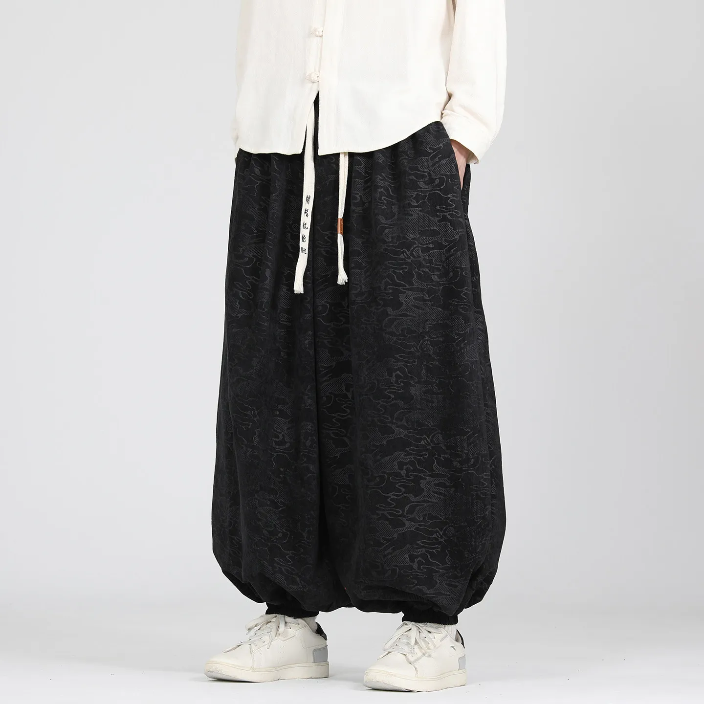 harem Pants Men's Autumn Jacquard Trendy Casual Loose Lantern Trousers Mens Harajuku Thicken Comfortable Jogger Pants Streetwear