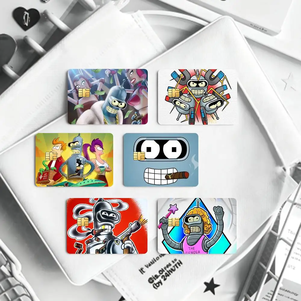 F-Futurama B-Bender Wooden  Bank Credit Cards Bus Pass Stickers Cool Decoration Waterproof 4PCS Card