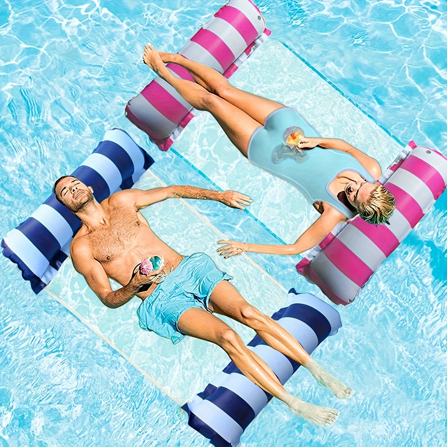 2pcs Ultimate Inflatable Pool Floats - Adults Water Hammock Lounge Chair, Versatile Drifter for Summer Fun, Durable & Quick-Infl