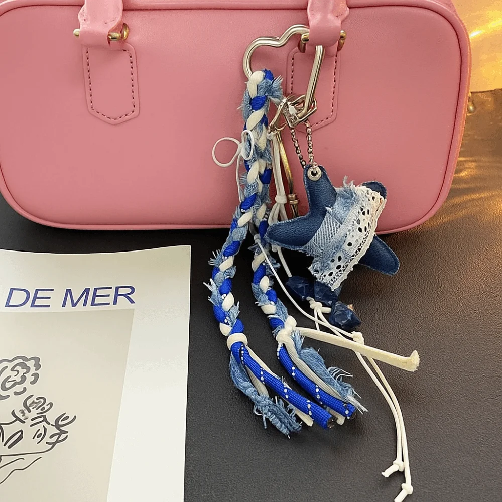 

Kawaii High-grade Braided Rope Bag Pendant Korean Cool Star Keychain Bag Charm Cartoon Love Tassel Keyring Female Lady Girl
