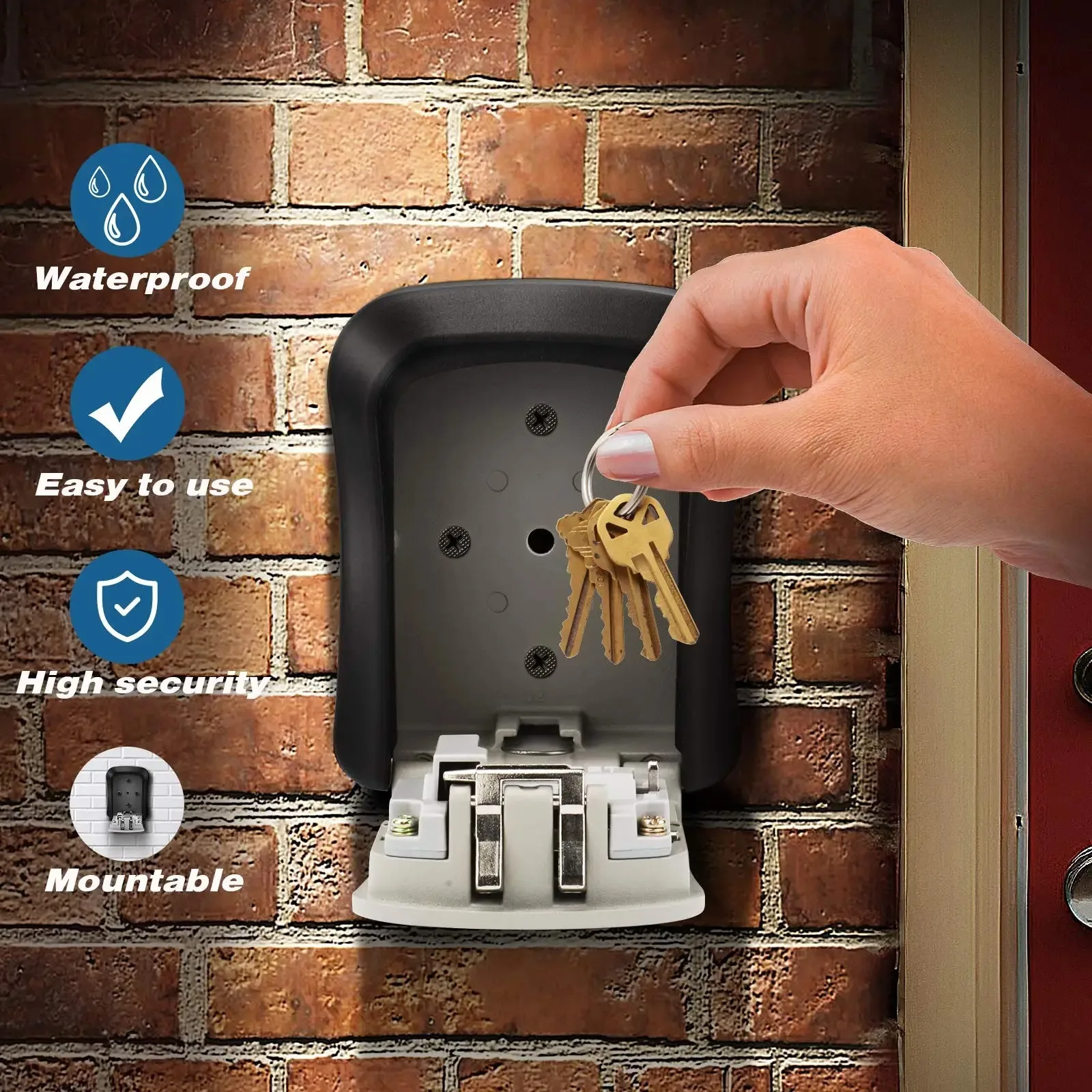 Wall Mount Key Storage Secret Box Organizer 4 Digit Combination Password Security Code Lock No Key Home Key Safe Box