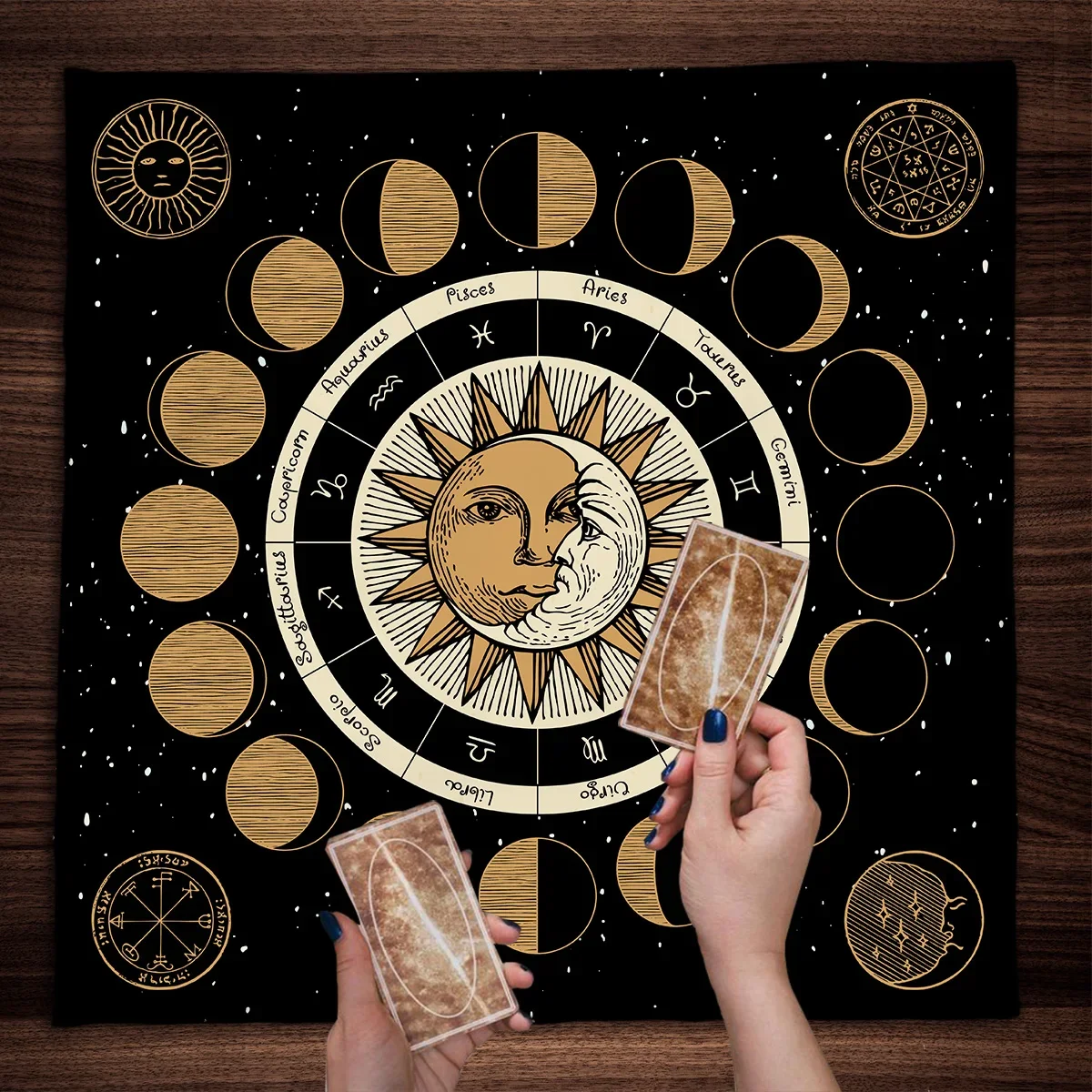 Sun Tarot Card Tablecloth Altar Cloth Moon Phase Board Game Card Pad Witchcraft Oracle Cards Pads for Room Home Decor