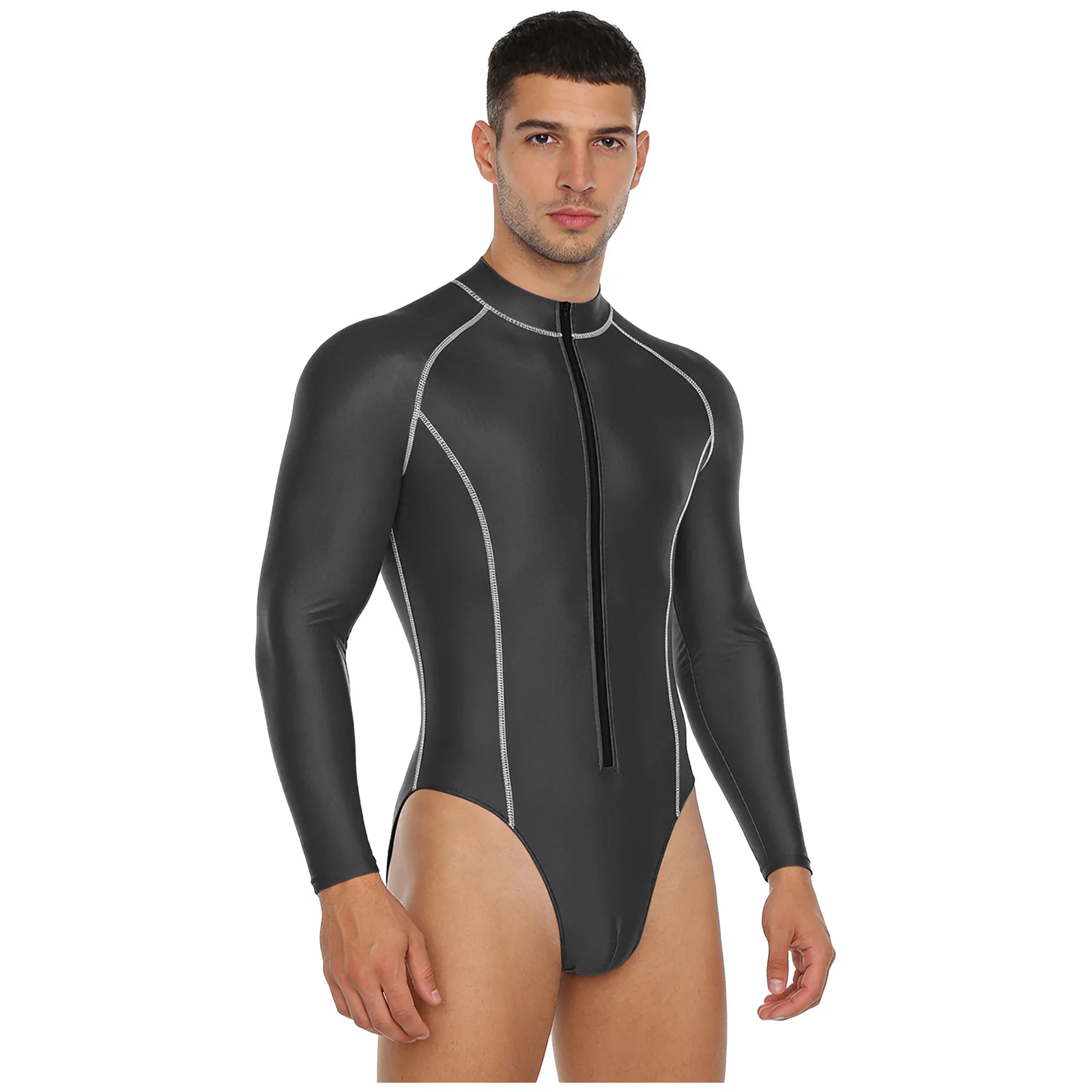 

Men's Long Sleeve High Cutting Sport Outfits Stretchy Rash Guard Diving Swimsuit Beachwear for Surfing Swimming Workout Outfits