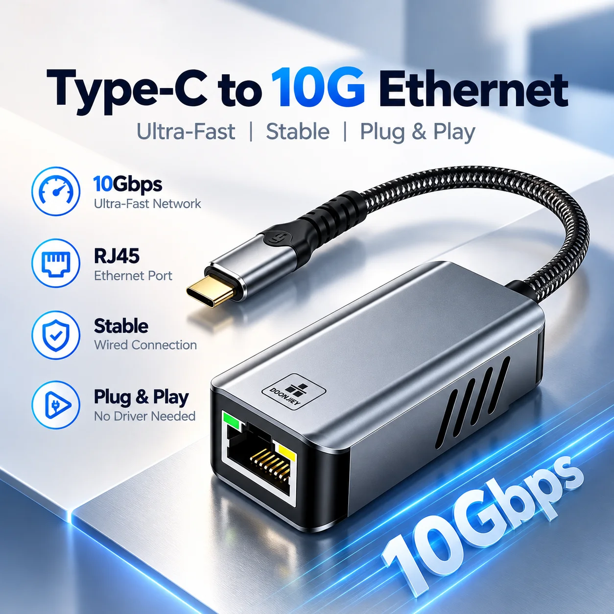 10Gbps USB-C Ethernet Adapter for USB3.2, 10000Mbps RJ45 LAN Card for NAS, Windows10/11, MacBook/Mac Studio/PC/Lactop