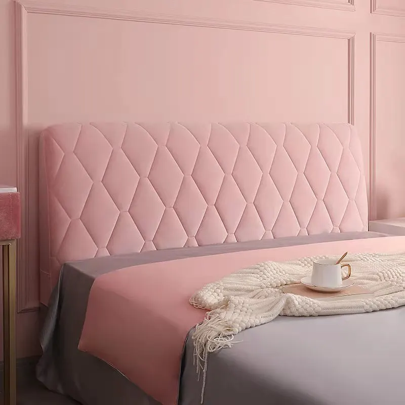 Funda de cabeza de cama acolchada de terciopelo suave Beige de alta calidad, todo incluido, Protector trasero de cama, cubierta de cabecero de felpa