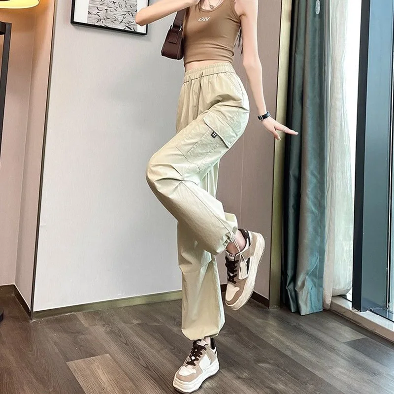 Lady Retro Casual Hoge Taille Broek Vrouwen Koreaanse Streetwear Cargo Broek Meisjes Klassieke Loose Fit Rechte Pijpen Broek
