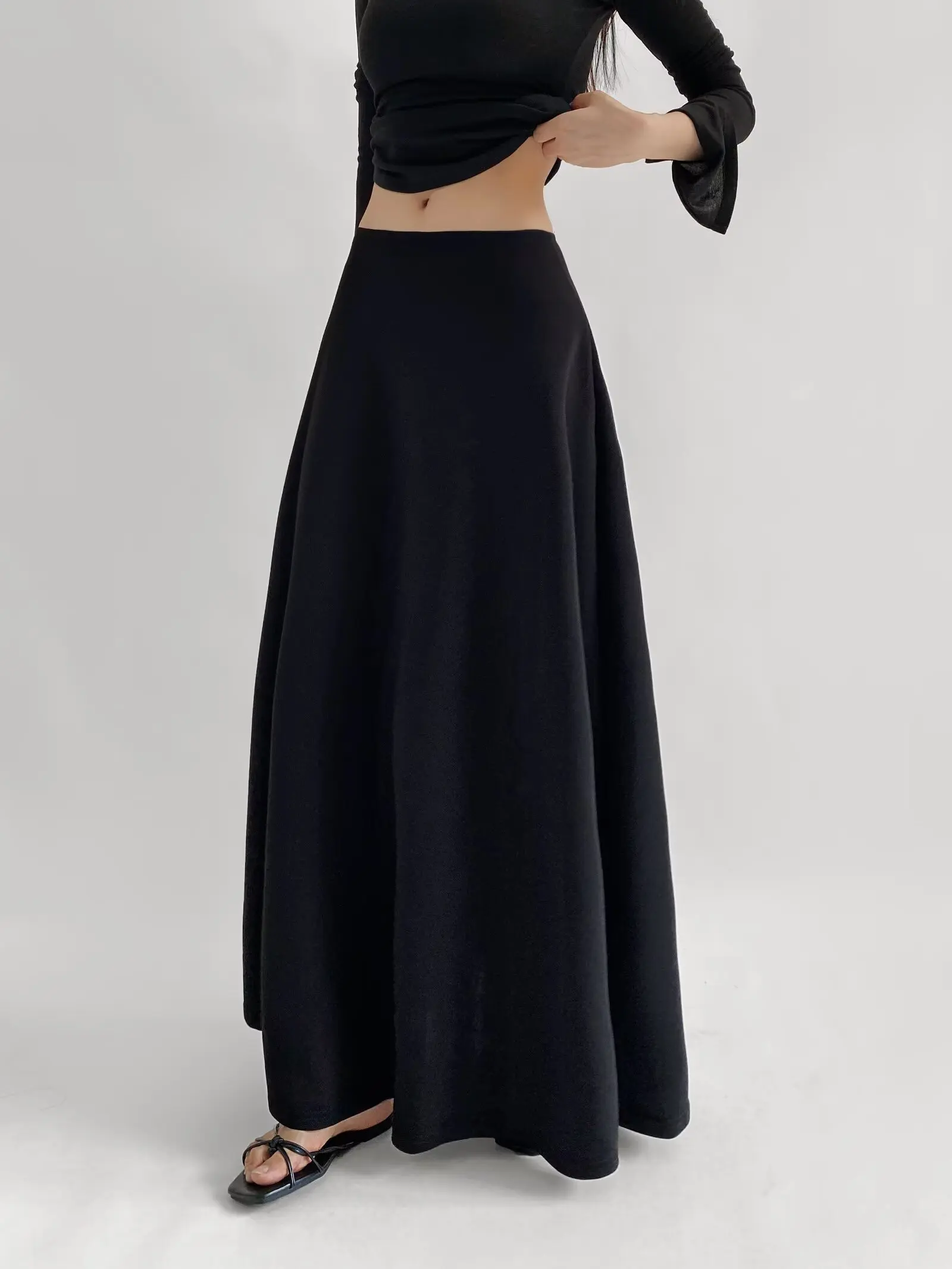 Saia feminina elegante de cintura alta longa evasê 4 cores saias estilo outono