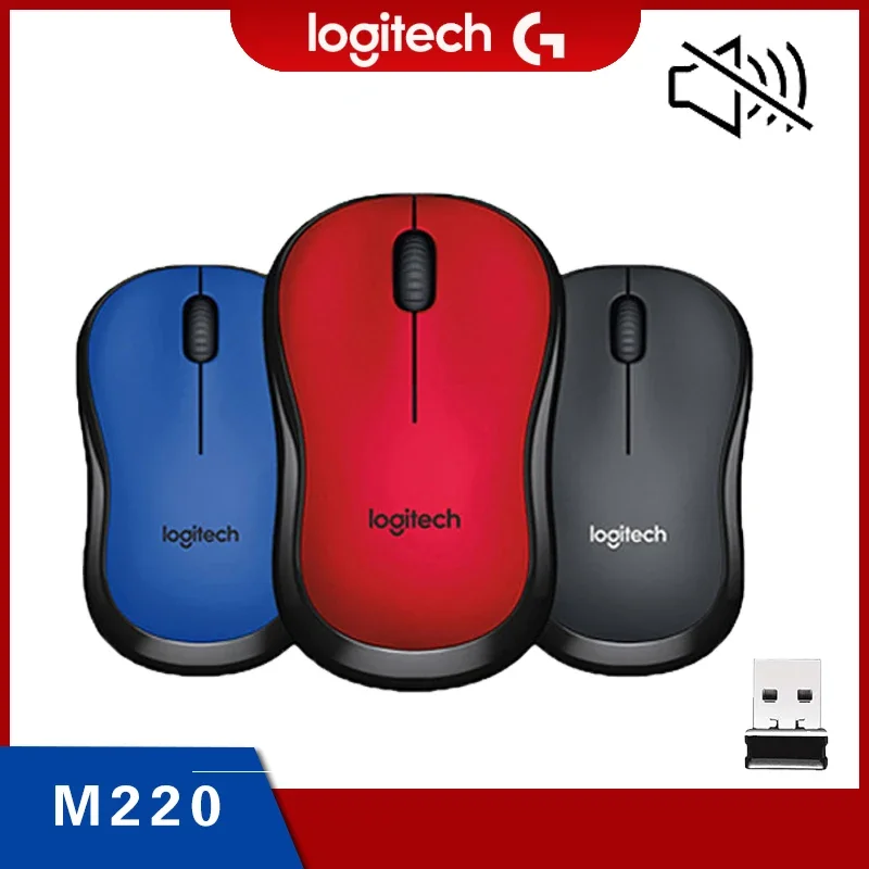 로지텍 M220 사일런트 무선 마우스, 2.4 GHz, USB 리시버, 1000 DPI, 광학 추적, PC, 맥 노트북과 호환 가능 