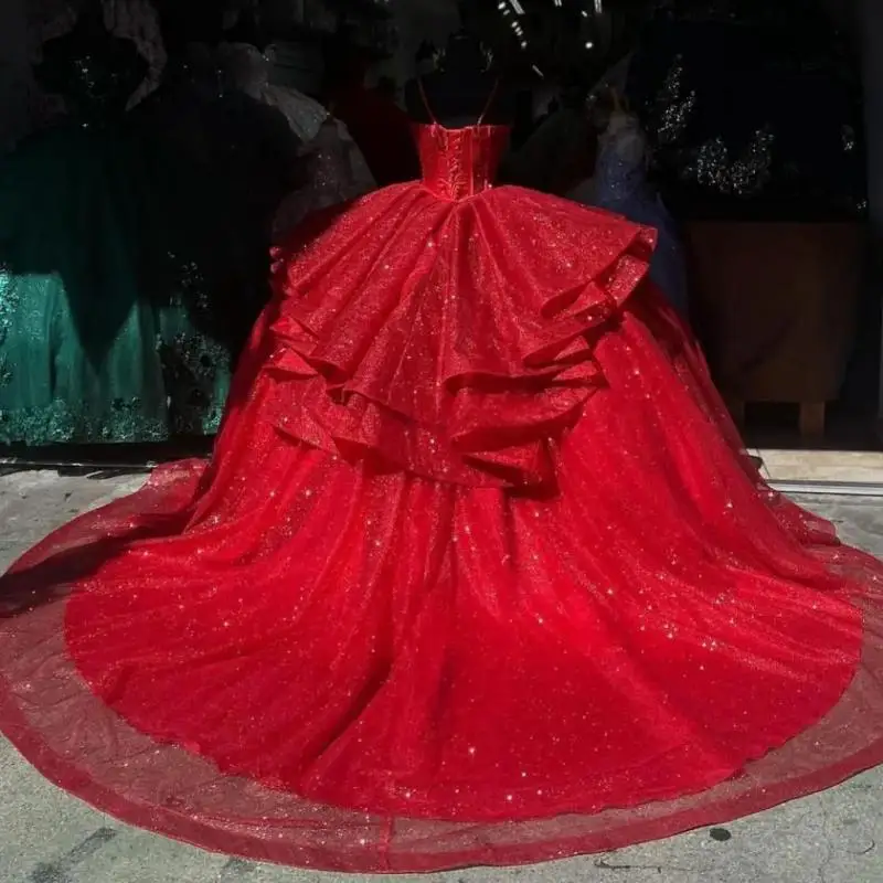 Vestidos de quinceañera de princesa brillantes personalizados para niña, vestido de baile con tirantes finos, vestido de fiesta de cumpleaños y graduación, 16a ocasión Formal