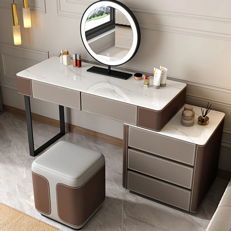 

Leather Aesthetic Gold Dresser Drawers Luxury Vanity Chair Mirror Dressing Table Wooden Modern Penteadeira Furniture For Bedroom