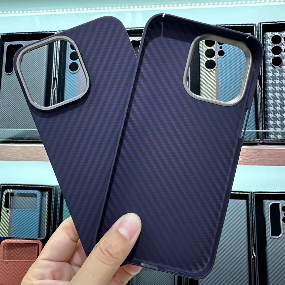 Purple Real Carbon fiber phone case  iPhone 15Pro Max aramid fiber Phone cover Ultra-thin Anti-fall business iPhone15 Pro Protec