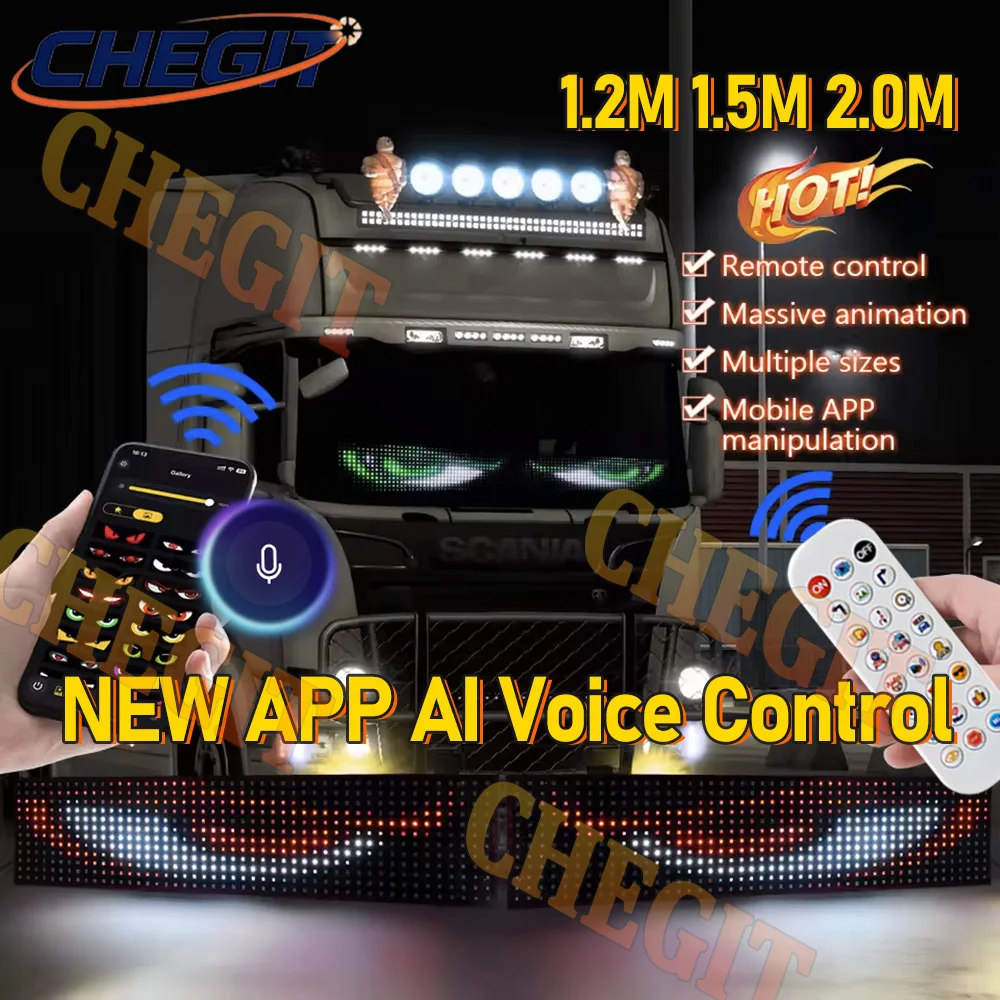 2M AI صوت شاحنة سيارة الشيطان العين التمرير الإعلان LED تسجيل Led عيون لتقوم بها بنفسك نمط نص مخصص عرض قابل للبرمجة للشاحنة