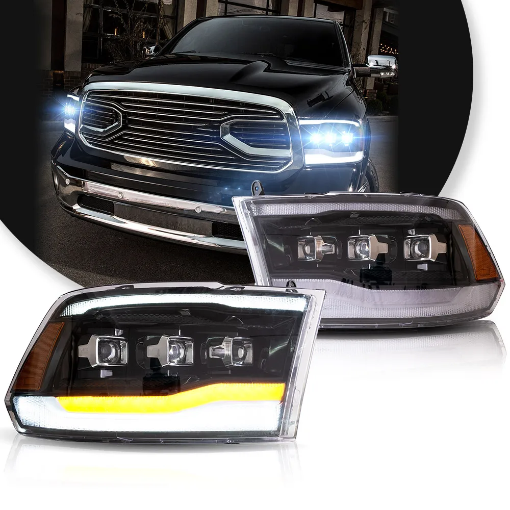 Vland 09-18 Dodge Ram 4th Gen 1500 2500 3500 LED Matrix Projector HeadLights Black Complete Assembly