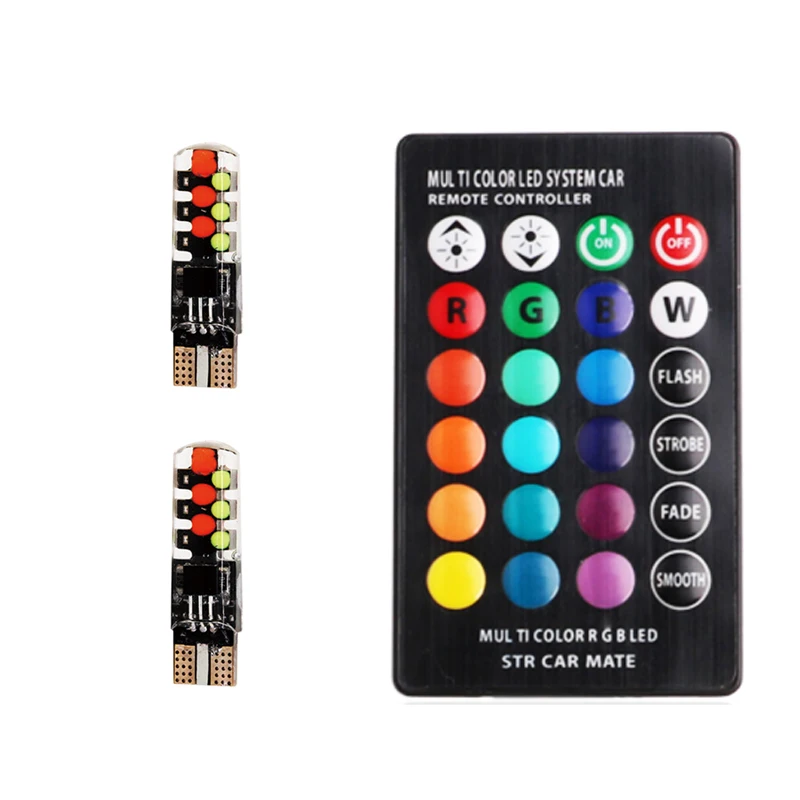 With Silicone Car Wide Light Strobe Flash Light Remote Controlled Car T10 RGB Atmosphere Light Motorcycle Accessories