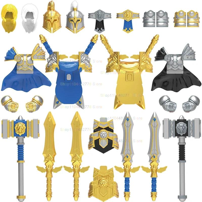 Soldados medievais capacete armadura espada acessórios cavaleiros assemle cena blocos de construção modelos brinquedos diy para crianças presentes