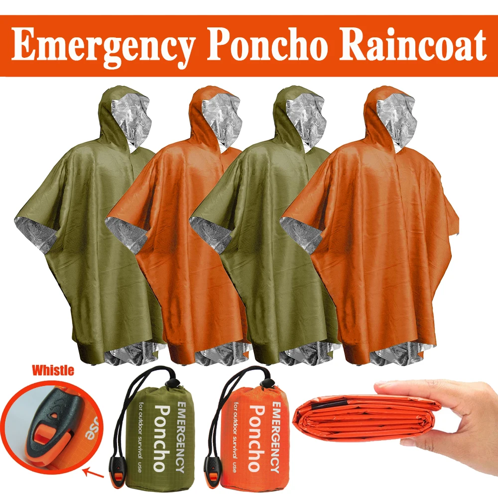 ฝนฉุกเฉิน Poncho ผ้าห่มความร้อน Poncho Weather Proof Outdoor Survival Camping Gear Survival Gadgets