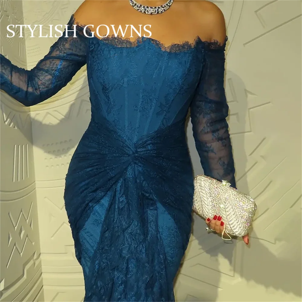 

Customized Off The Shoulder Long Sleeves Prom Dresses Lace Mermaid فساتين للمناسبات الخاصة Floor-Length vestidos de festa