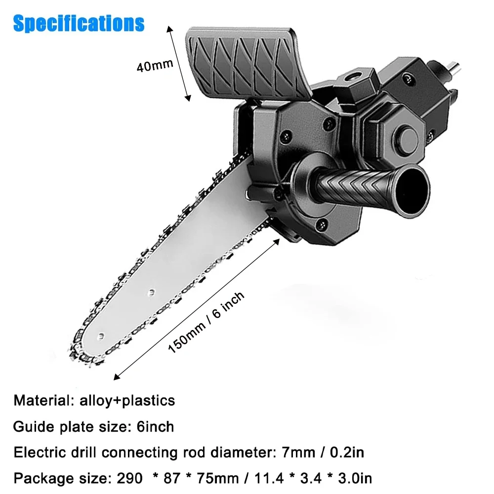 6-Inch Electric Drill Conversion Electric Chain Saw Adapter Tool, Home Portable Mini Chainsaw,Woodworking Trimming/Cutting Tools