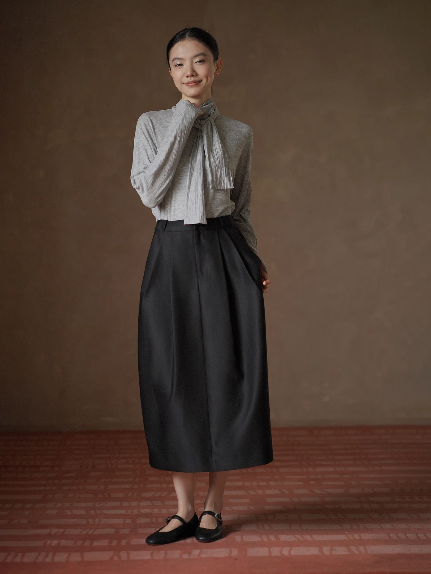 Slimming Effect Long Sleeve Wrap Neck Design Soft Fabric Commute Suitable Women's Top Simple Style Casual Loose Fit T-shirt