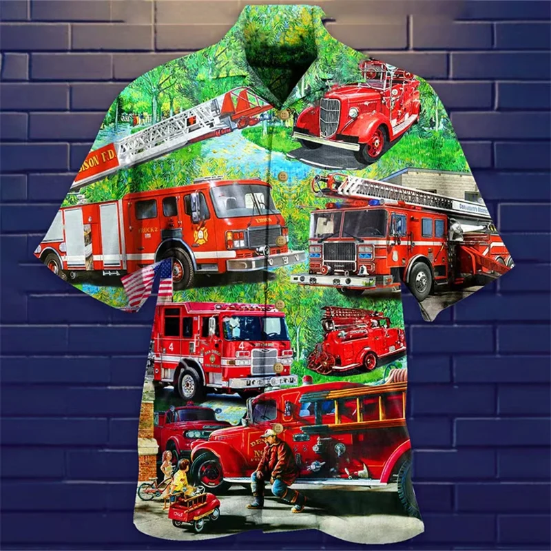 Career Bus 3D Printed Shirt Mens Fashion Hawaiian Shirt Casual Beach Motorcycle Mens Lapel Shirt Trucker Vest