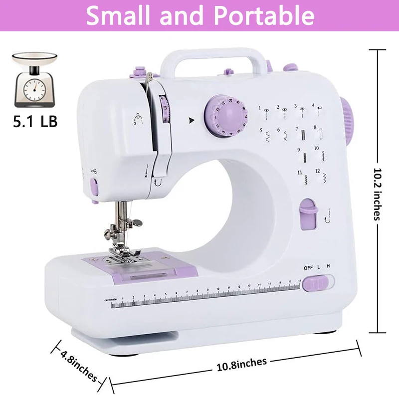 Portable Sewing Machine Mini Electric Household Crafting Mending Overlock 12 Stitches Pedal Beginners With Presser Foot