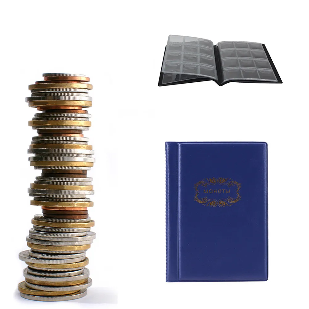 120 Pockets Coin Collection Book Artificial Cover Mini Russian Language Coin Storage Album Holder Gifts Supplies Blue