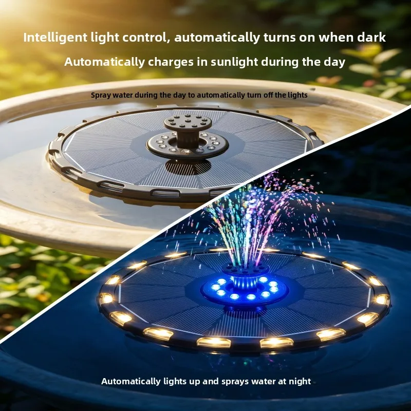 Outdoor Solar Powered Color LED Floating Fountain Auto Working Decor For Garden Pond Pool Bird Bath Water Ornament