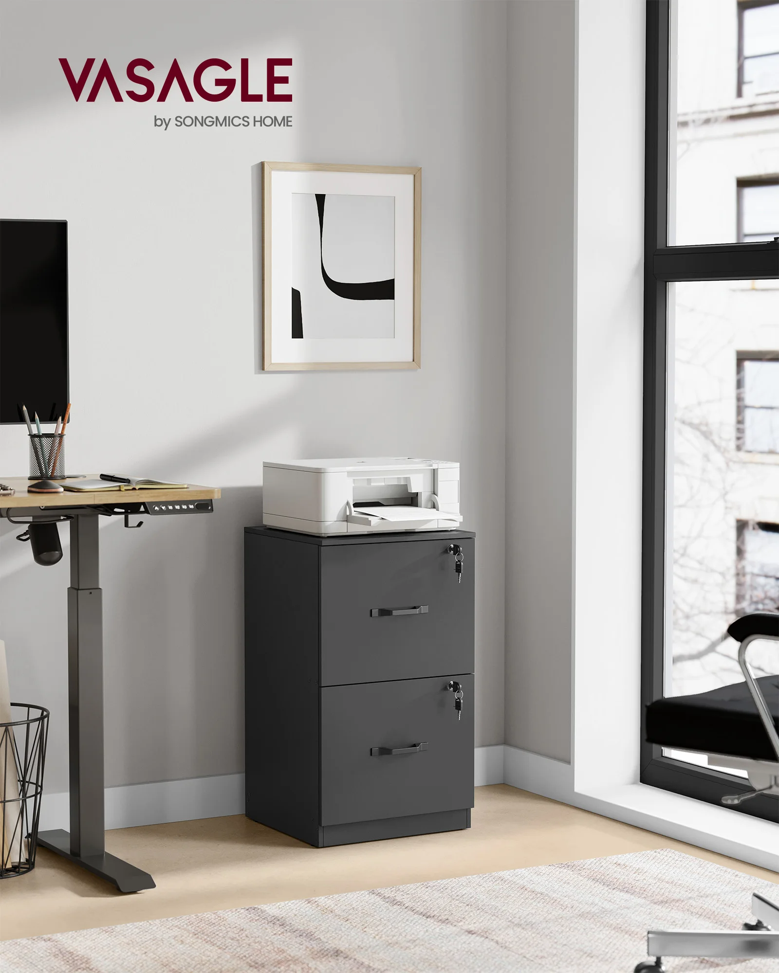 

VASAGLE 2 Drawers File Cabinet with Lock, Printer Stand, Office Filing Cabinet Organizer, for A4 and Letter Size Documents