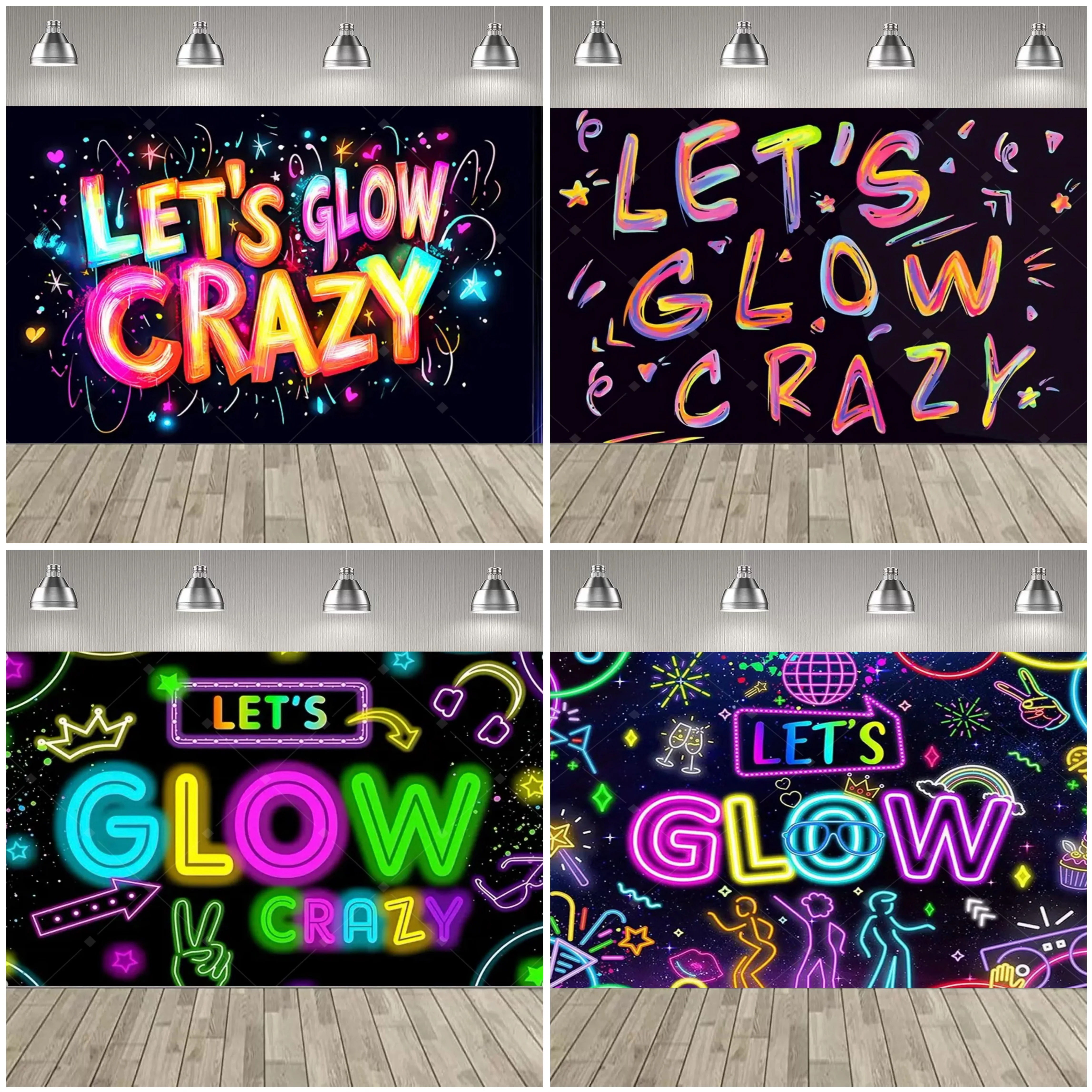 UV Black Light Let's Glow Crazy Theme Party Decorations Backdrop Neon Fluorescent Effect Birthday Party Supplies Decor Banner