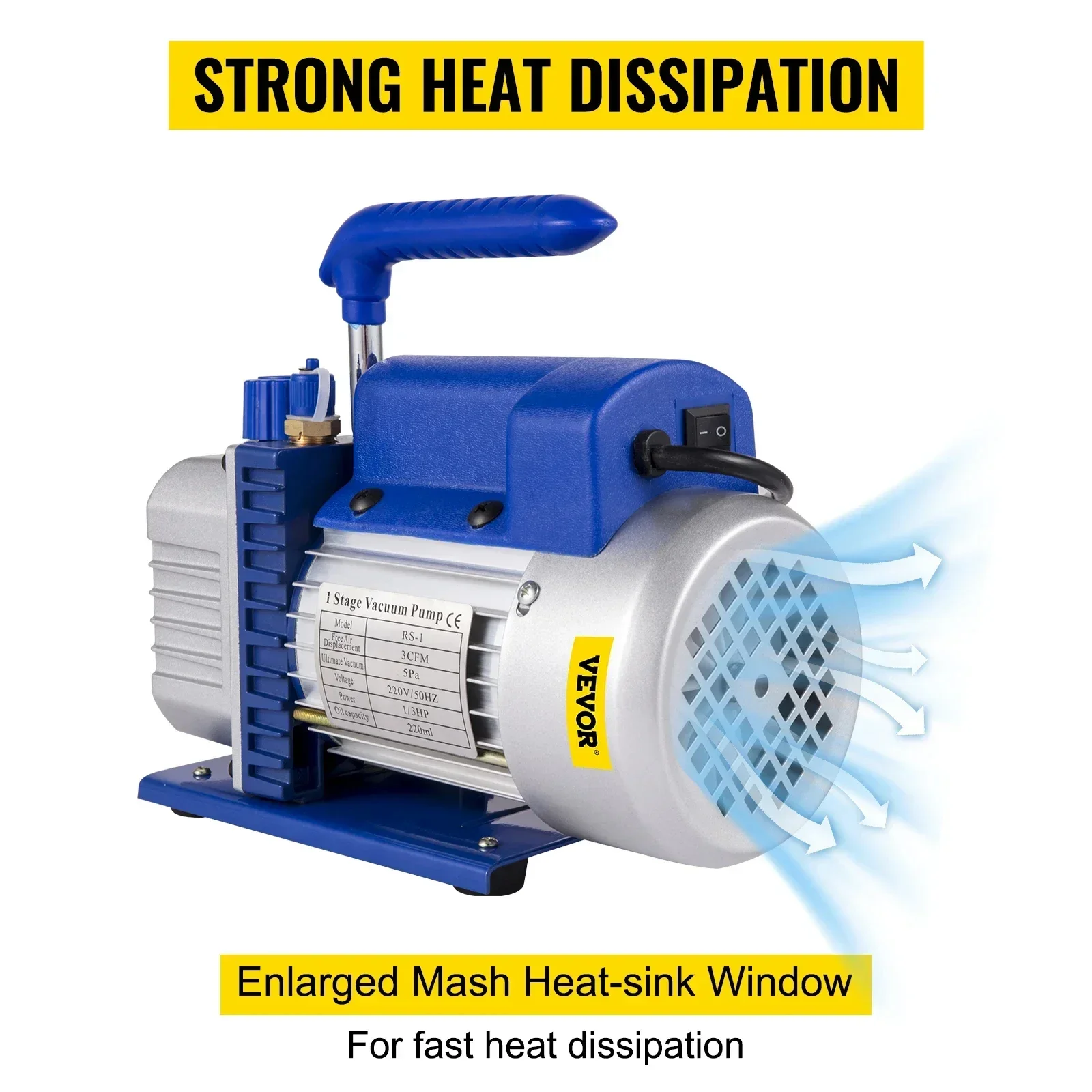 ปั๊มสุญญากาศ VEVOR พร้อมเกจวัดแรงดัน สำหรับสารทำความเย็น HVAC, บรรจุภัณฑ์สุญญากาศ เครื่องปรับอากาศ, การบำรุงรักษารถยนต์ 1.8-4.8 CFM