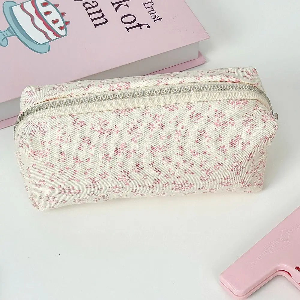 Cute Floral Print Pen Bag Large Capacity Multifunctional Pencil Case Pen Box Gift