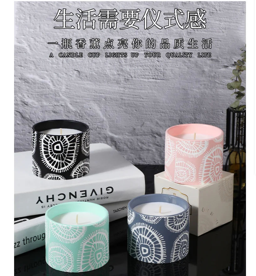 

3112612 Factory Customized Handmade Soy Wax Colored Plaster Relief Cup Aromatherapy Candles, Souvenirs, Eco-Friendly Soy Wax