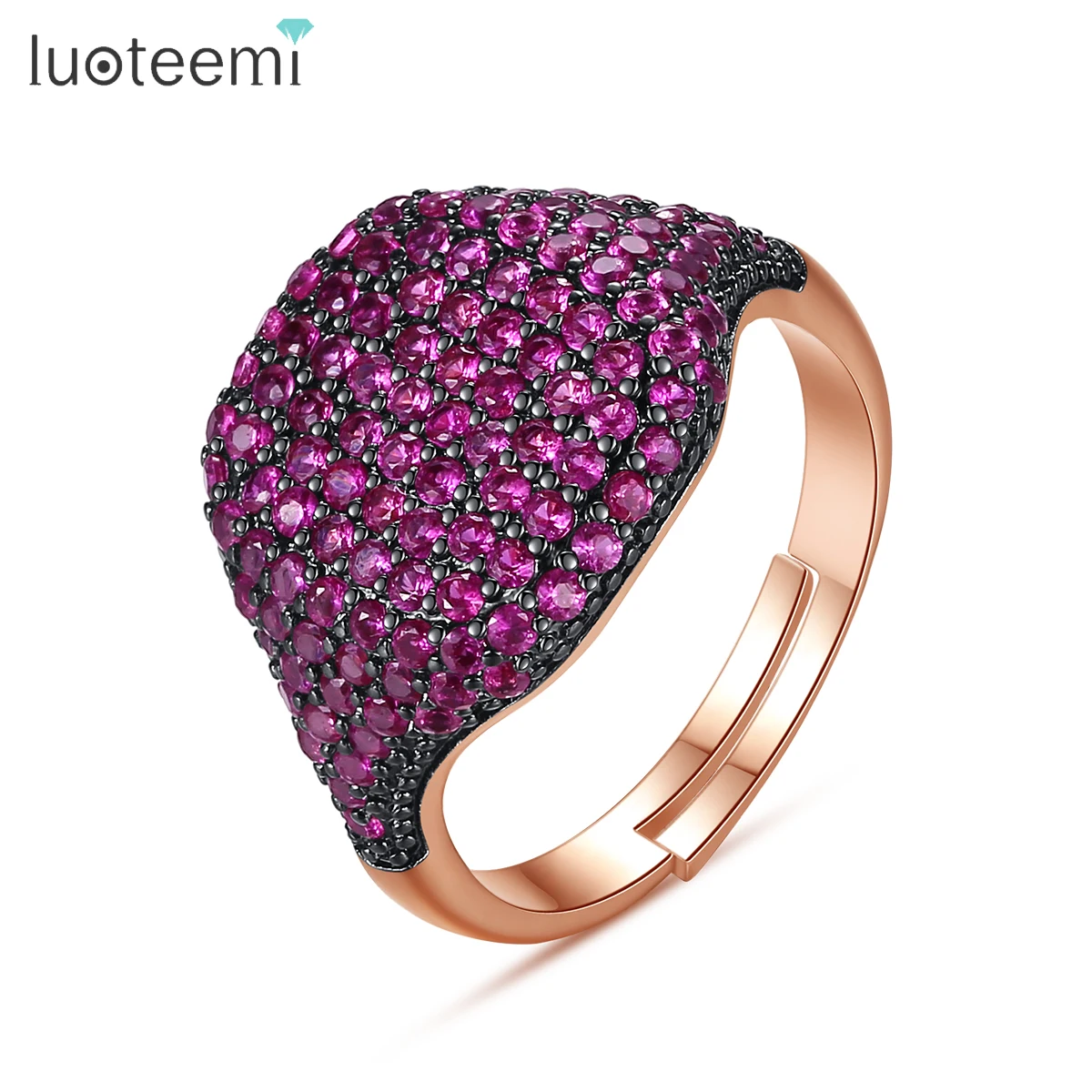 LUOTEEMI Vintage Full Cubic Zircon Paved Adjustable Rings for Men Rose Gold Color Punk Gothic Design Girl Unusual Finger Rings