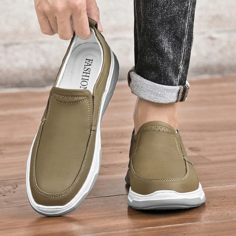 

Мужские повседневные туфли без шнурков, ручной работы, из натуральной кожи, удобные мужские мокасины, мужские уличные ботинки для походов.