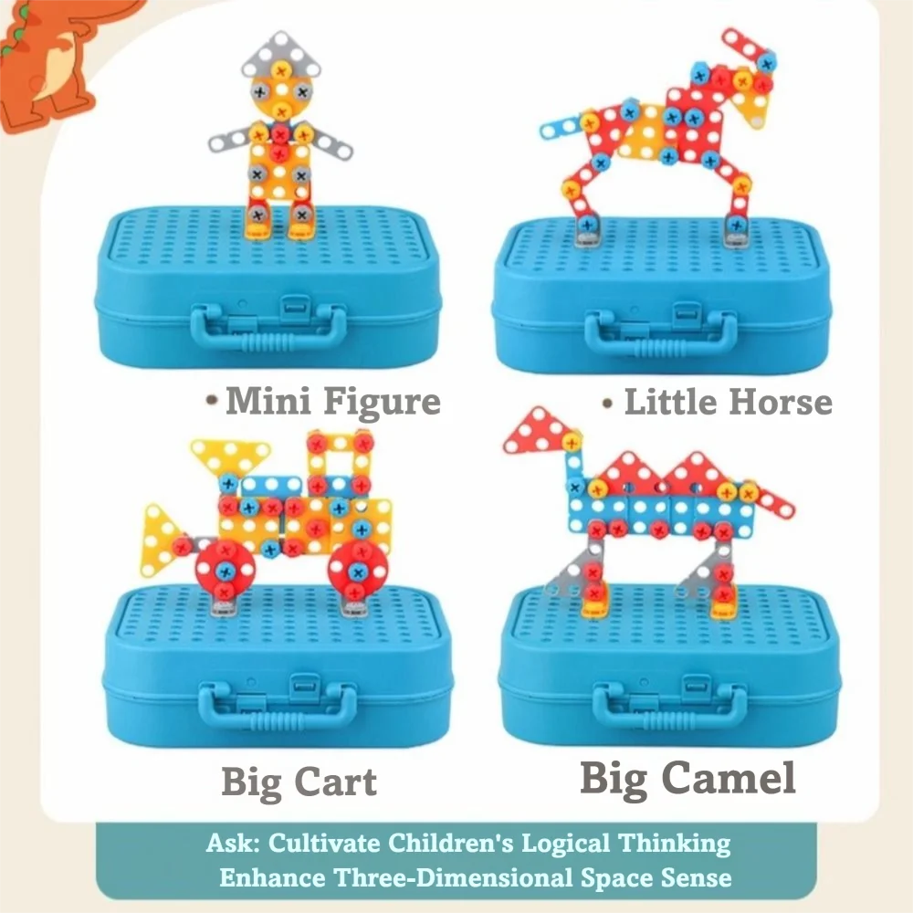 220 pz/211 pz Bambini Blocchi di Costruzione di Plastica Del Fumetto Trapano Elettrico Giocattolo Set Dinosauro Educativo Vite Puzzle Gioco Per Bambini