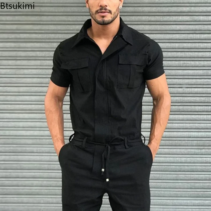 New 2025 Men's Solid Overalls Casual Street Wear Overalls for Men One Piece Jumpsuit Men's Fashion Overalls Basic Work Outfits